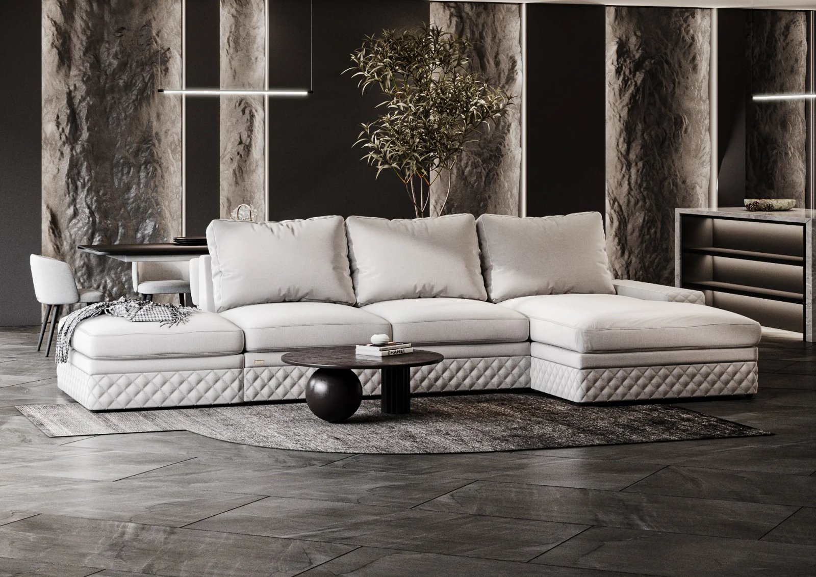 DUBAI sofa lova iš šono su žemu profiliu ir plačia sėdima dalimi