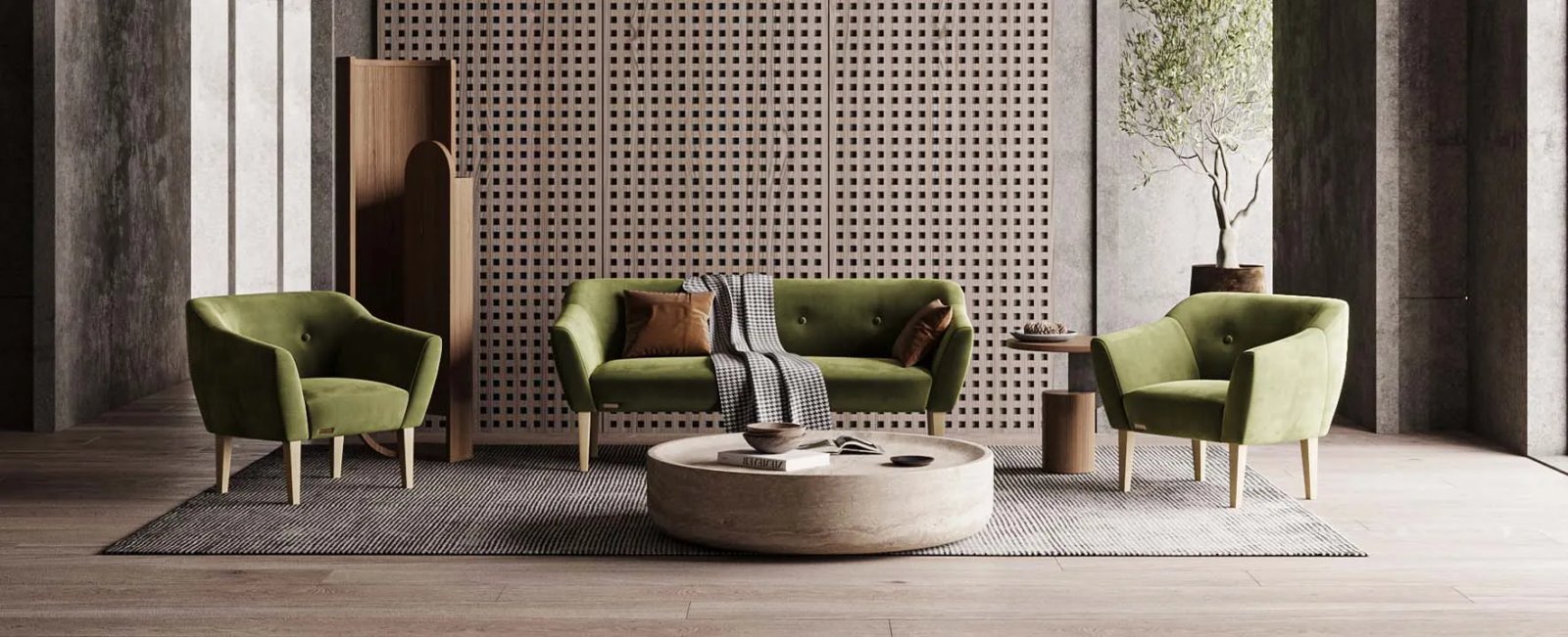 New York sofa kampu su žemais porankiais ir minkštais atlošais.