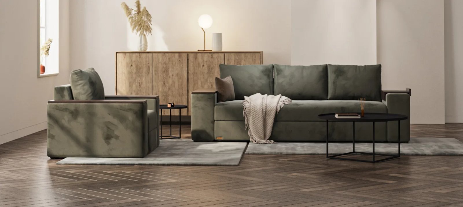 VERONA sofa lova interjere su moderniu korpusu ir patogia sėdyne