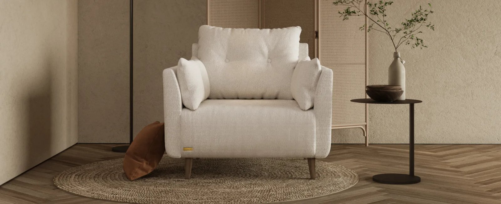 Preston kampinė sofa iš priekio su giliomis sėdynėmis ir minkštais atlošais.