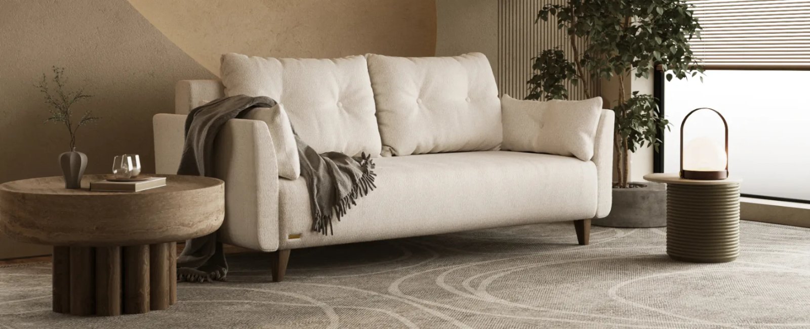 Preston kampinė sofa su pailginta gulimąja dalimi ir minkštais porankiais.
