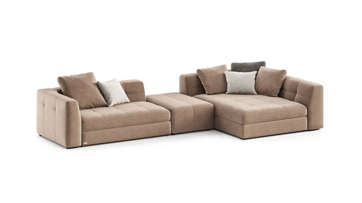 Dortmund sofa lova iš priekio su minkštais porankiais ir nugaros pagalvėmis.