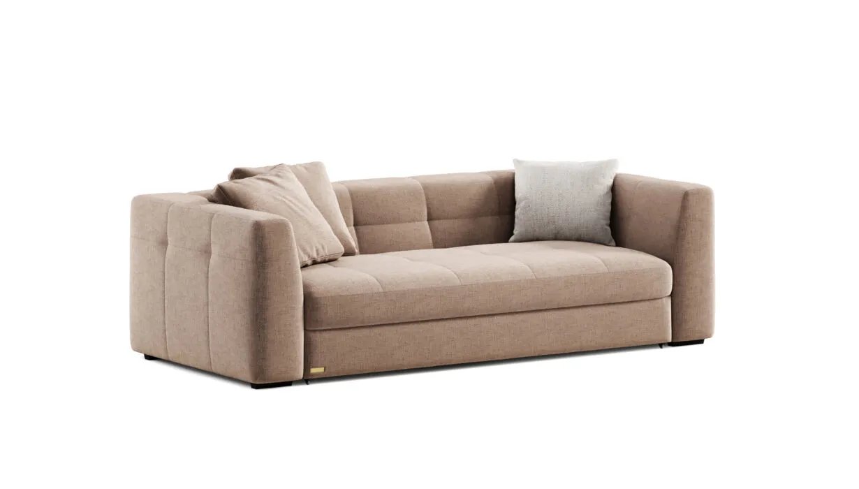 Dortmund kampinė sofa iš viršaus su plačiomis sėdynėmis ir pailgintu moduliu.