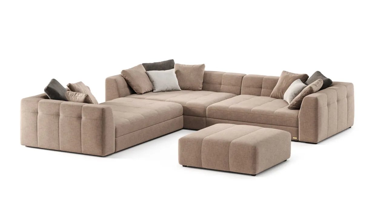Dortmund modulinė sofa moderniame interjere su keliais minkštais segmentais.