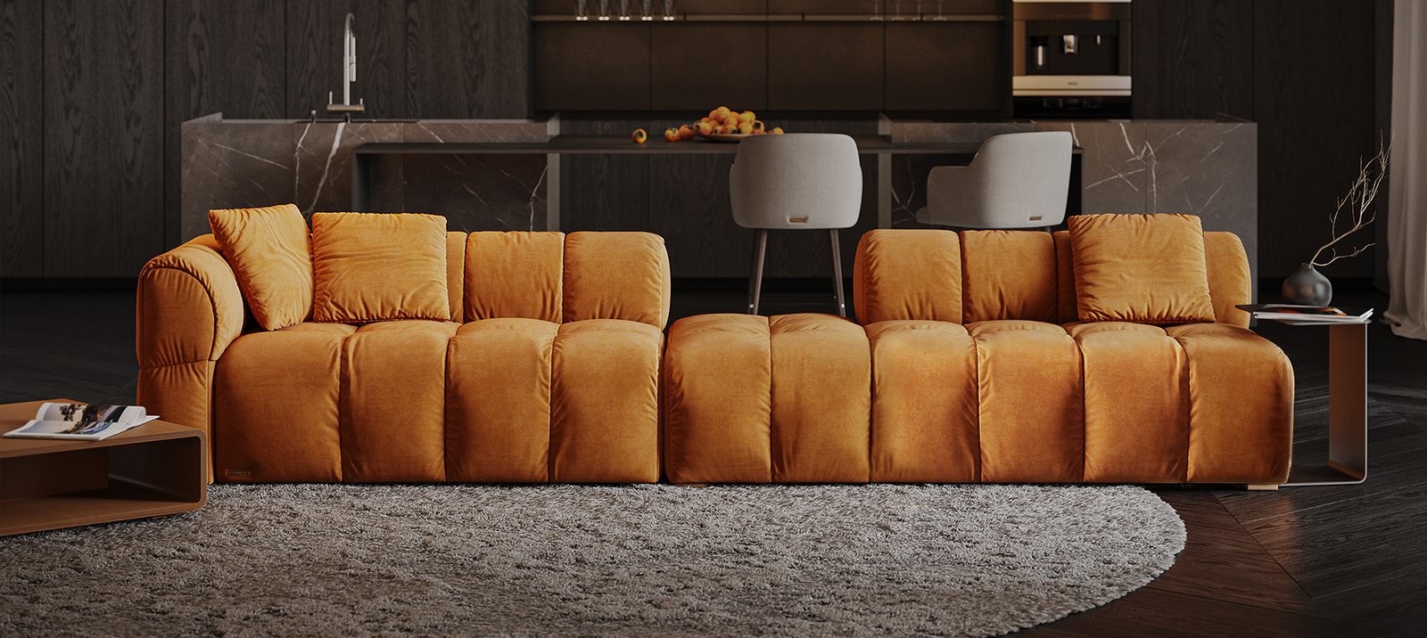 DAKAR modulinė sofa su Beck audiniu ir pirmu modulio vaizdu