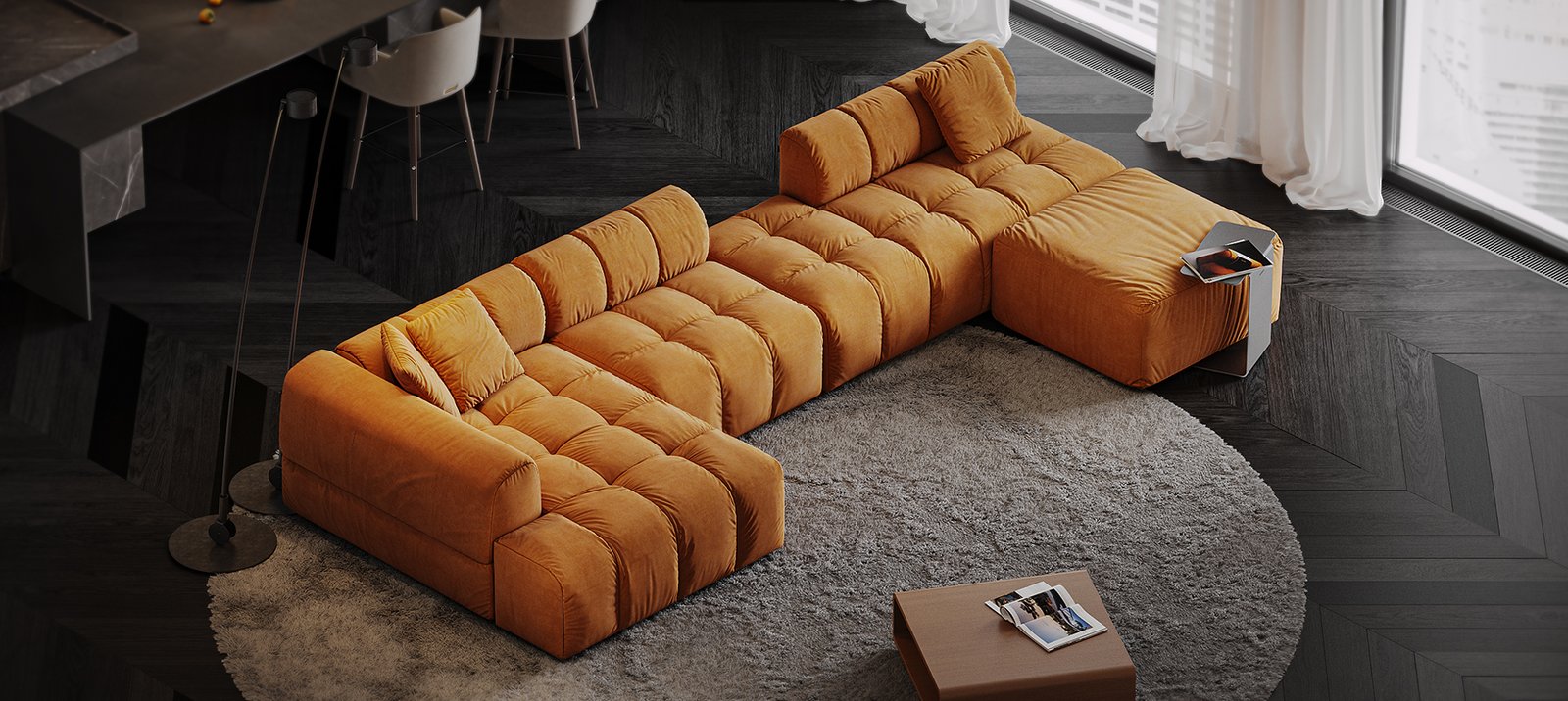 DAKAR modulinė sofa su Beck audiniu ir trečiu modulio vaizdu
