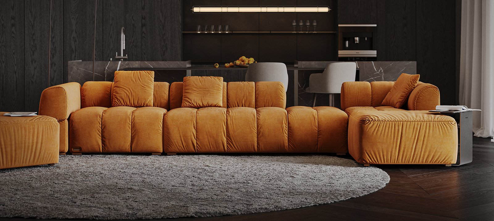 DAKAR modulinė sofa su Beck audiniu ir penktu modulio vaizdu