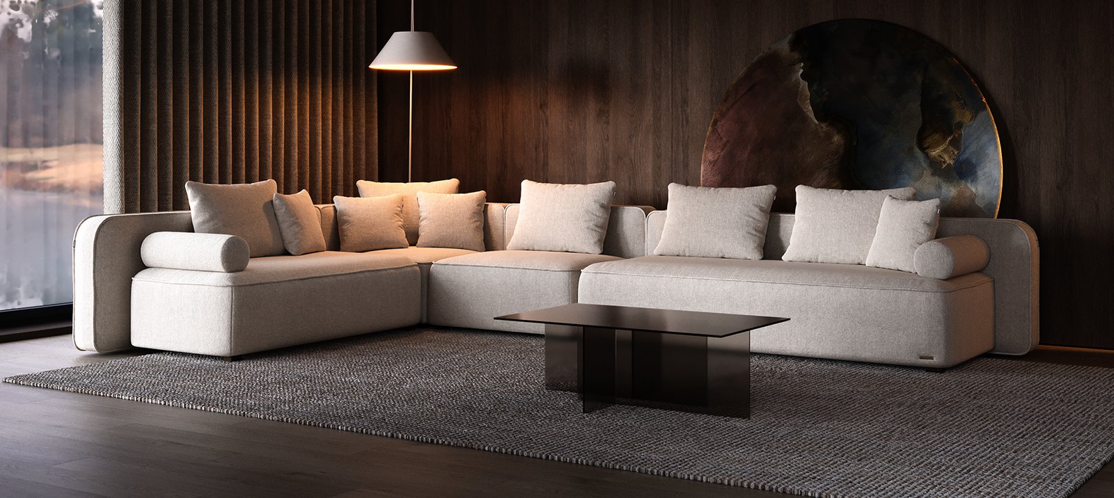 Norman sofa lova su tekstiliniu apmušalu ir plačiu miegamuoju mechanizmu.