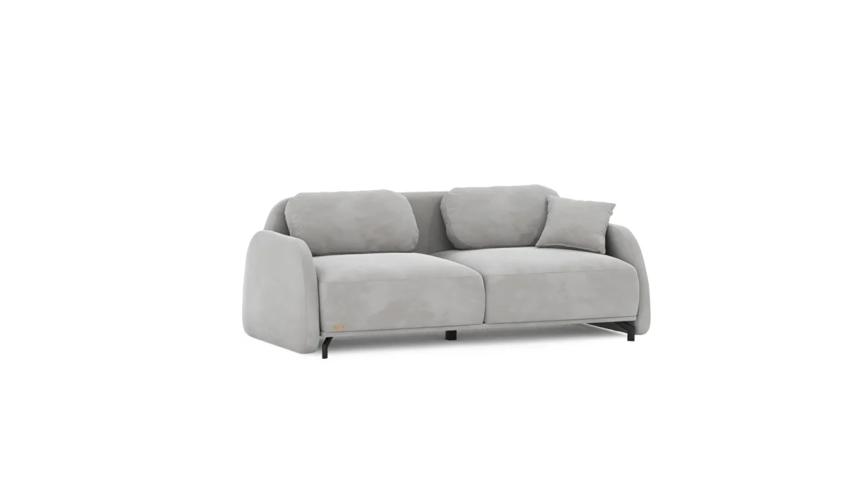 Nancy kampinė sofa su moduline konstrukcija ir tekstiliniu apmušalu.